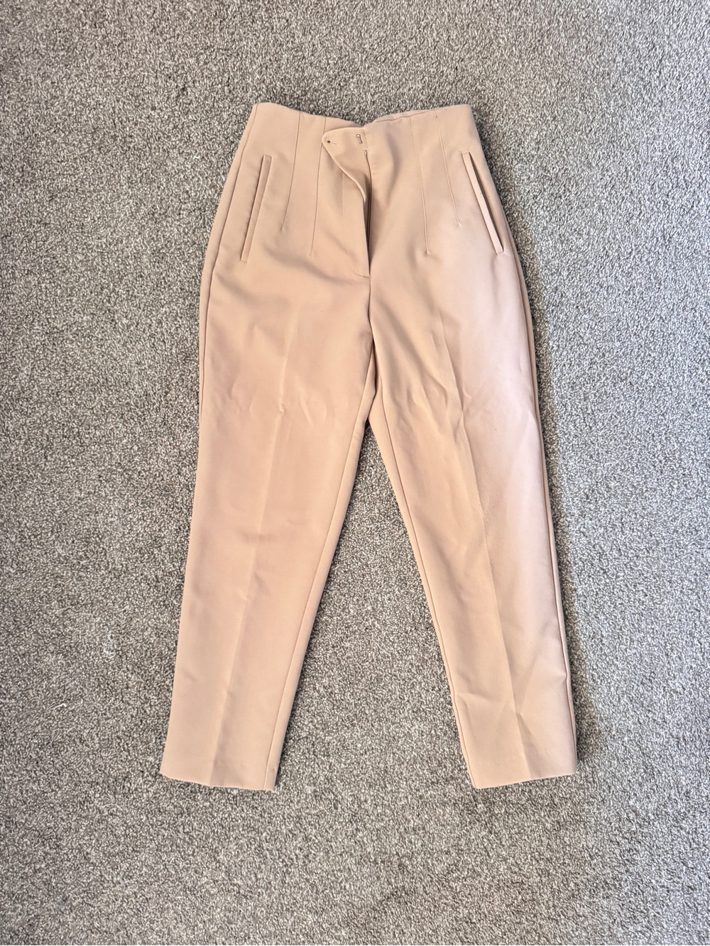Zara High-Waist Tailored Trousers in Light Beige